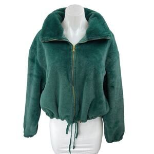 Be Fore Dawn Women's Green Faux Fur Sherpa Fleece Full Zip Sweater Coat Jacket 8